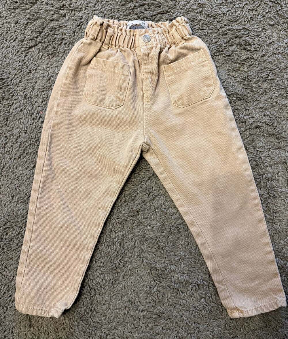 Zara Kids Elastic Waist Paperbag Tan Twill Pants